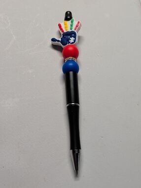 Hand Crafted Black Pen with Red, Blue and Multicolor Hand Charm